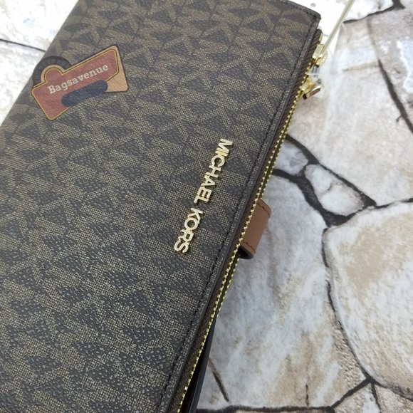 #bagsavenue new jet set travel large double zip wristlet brown michael kors - Picture 6 of 8